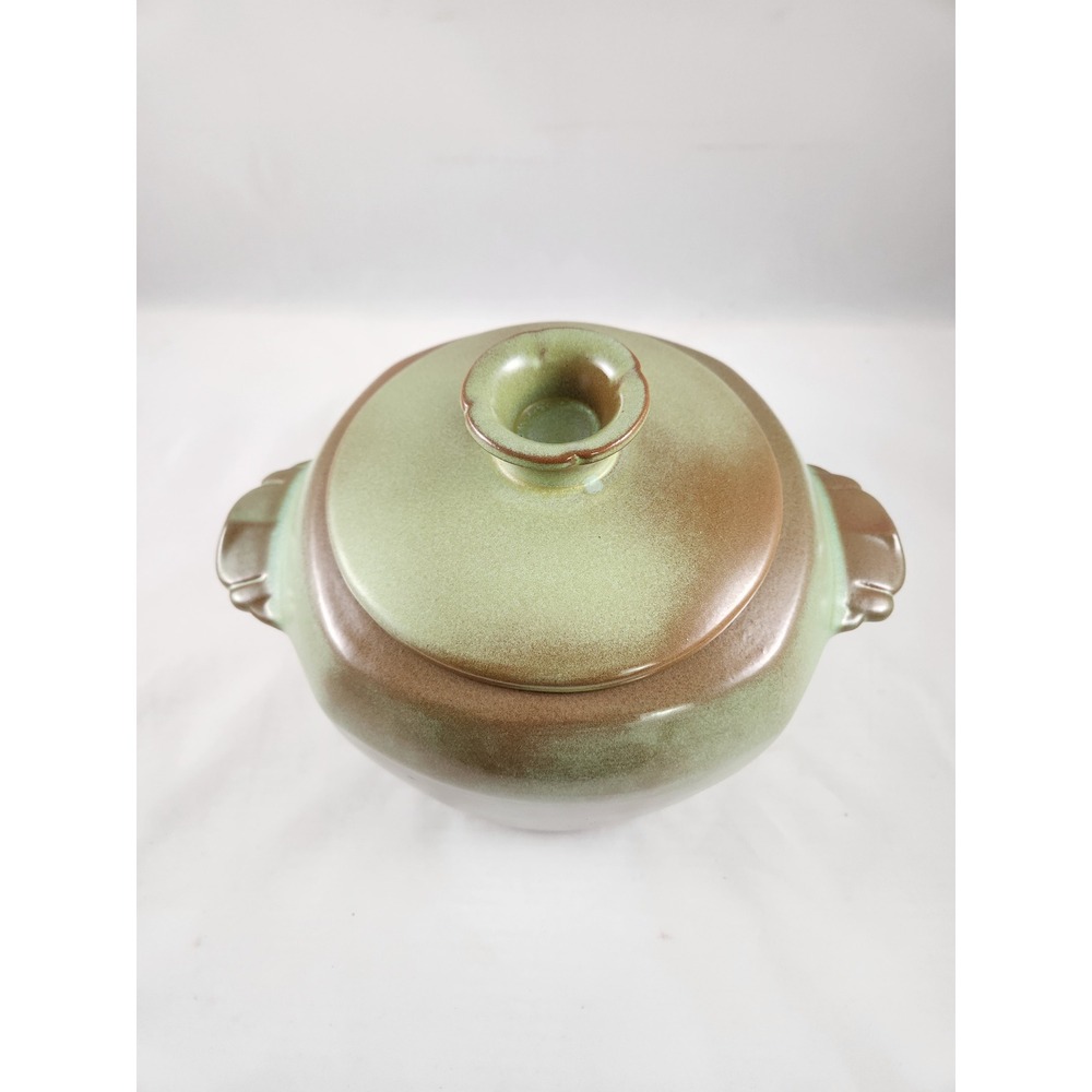 Vintage MCM Prairie Green Frankoma 2 piece Casserole Baker Bean Pot with Lid 5W - Picture 2 of 8
